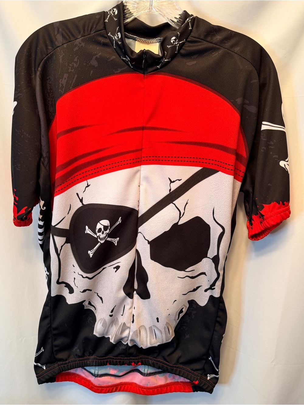 World Jerseys Men’s Large Black Cycling One Eye Pirate Flag Jolly Roger Jersey‎